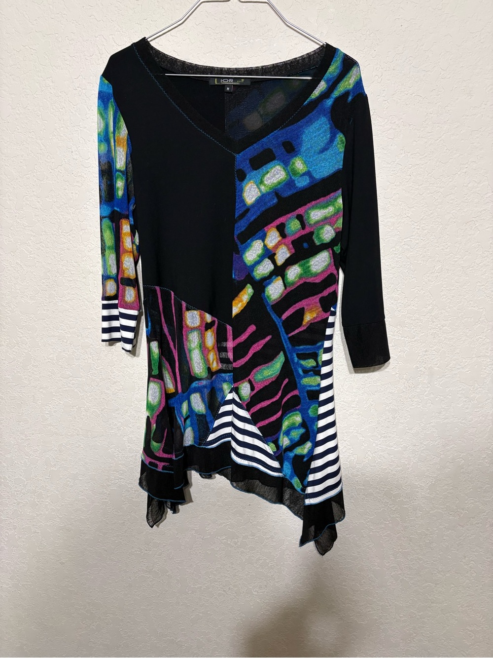 Lior Paris Black Multicolor V-Neck Asymmetric Tunic